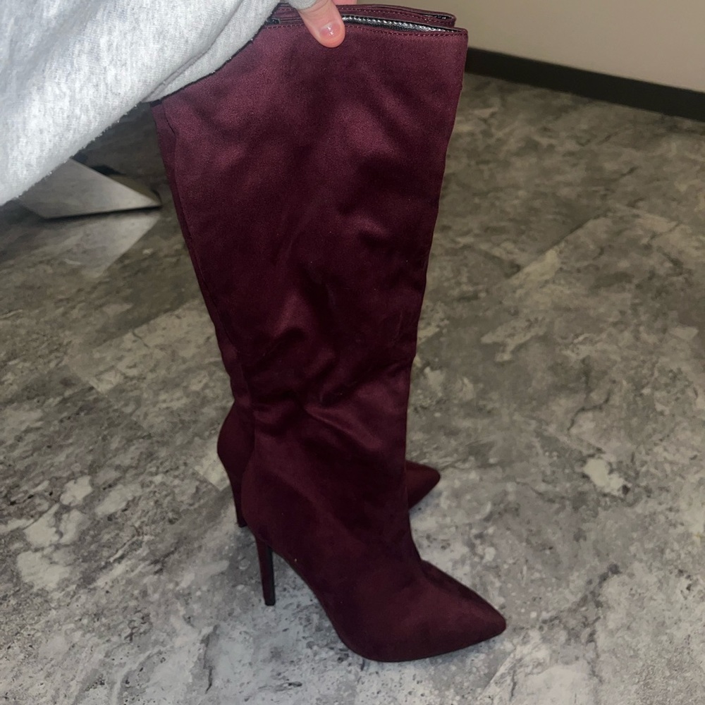 Maroon knee high boots